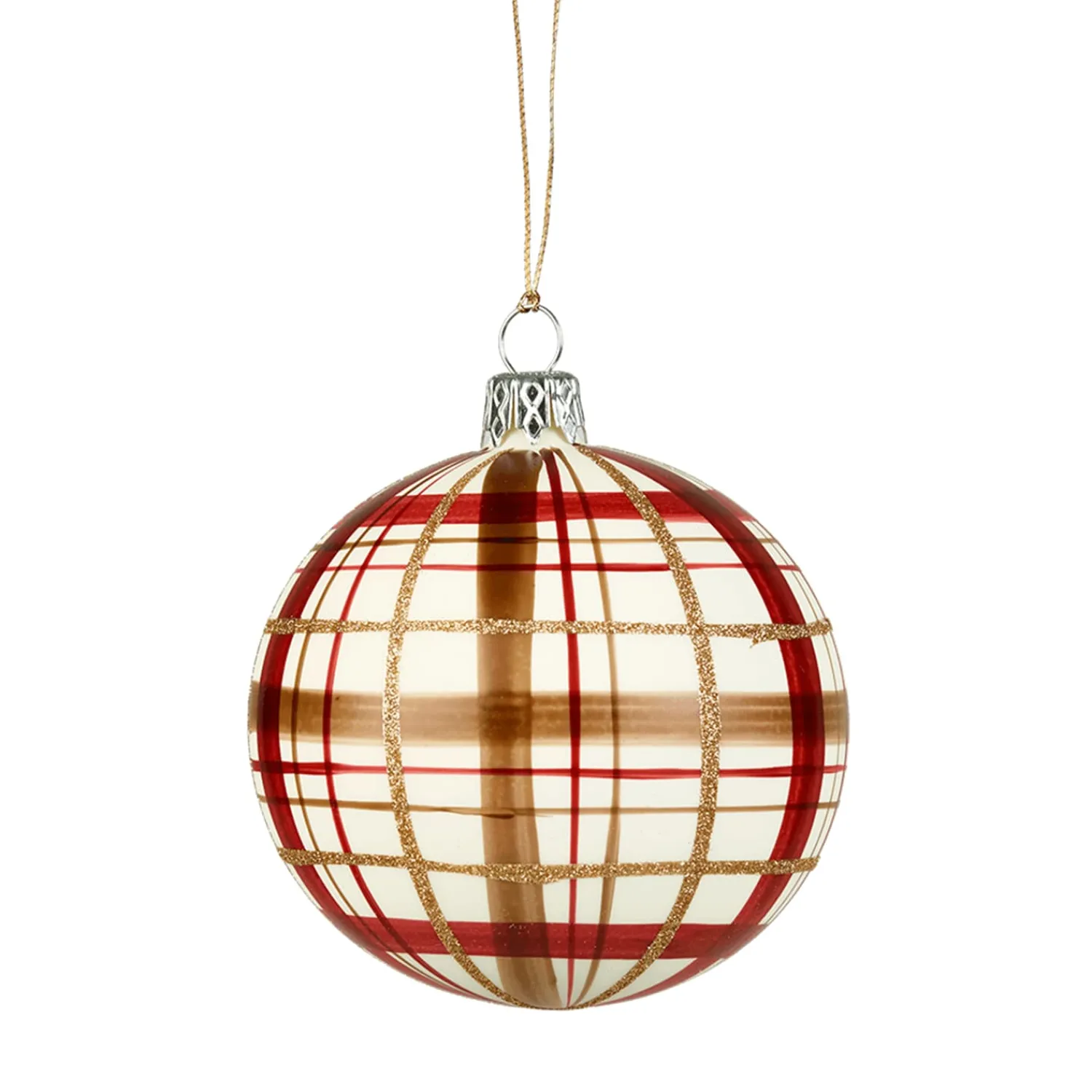 Weihnachtskugeln-Glaskugel mit Karomuster weiß matt, 8cm