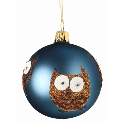 Weihnachtskugeln-Glaskugel petrol mit Eulen, 7cm
