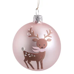 Weihnachtskugeln-Glaskugel rosa mit Hirsch, 7 cm