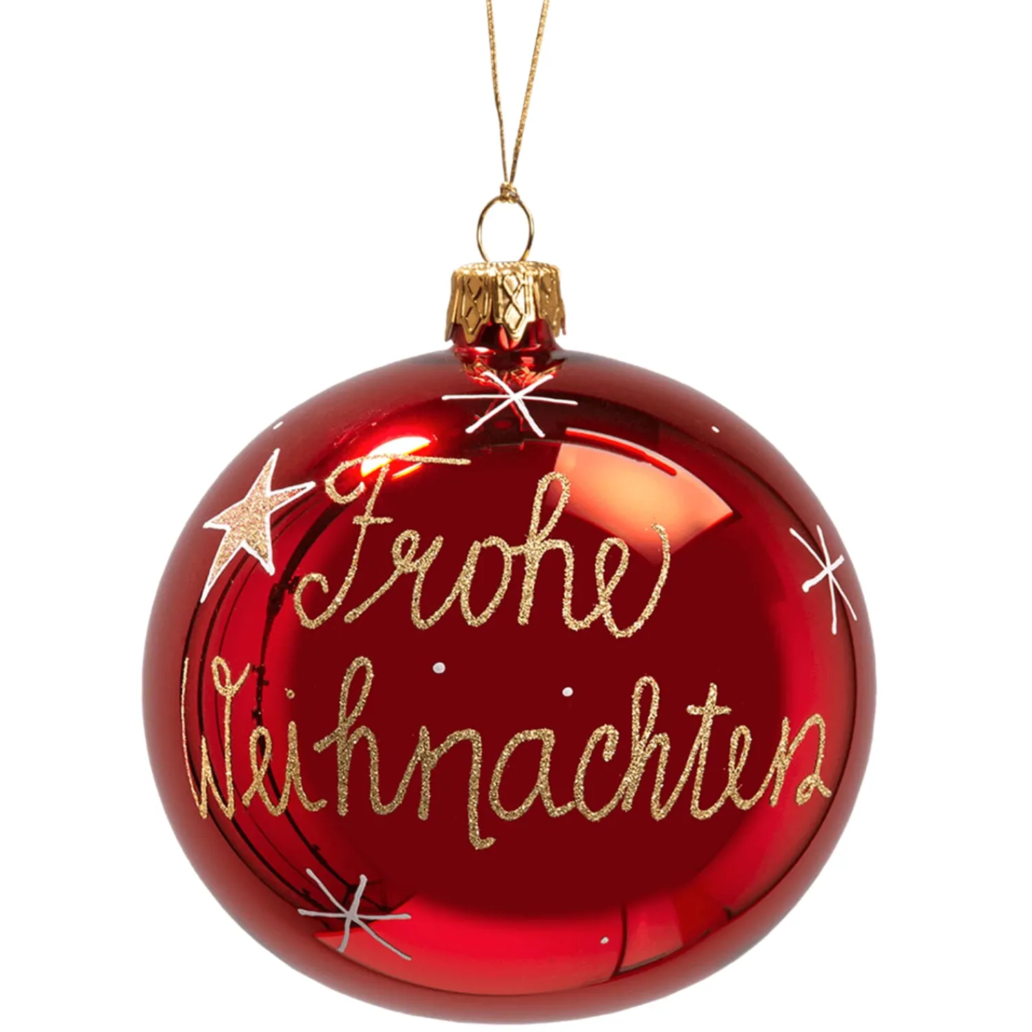 Weihnachtskugeln-Glaskugel rot "Frohe Weihnachten", 10 cm