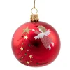 Weihnachtskugeln-Glaskugel rot glänzend mit Engel und Baum, 7 cm