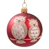 Weihnachtskugeln-Glaskugel rot matt mit Eulen, 7 cm