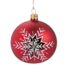 Weihnachtskugeln-Glaskugel rot matt mit Schneeflocke, 10 cm