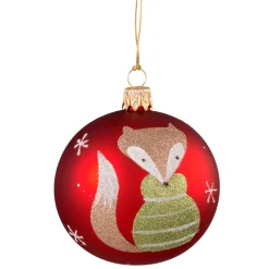 Weihnachtskugeln|Weihnachtskugeln Aus Glas-Glaskugel rot mit Fuchs, 7 cm