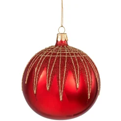 Weihnachtskugeln|Weihnachtskugeln Aus Glas-Glaskugel rot mit Glitterdach, 10 cm