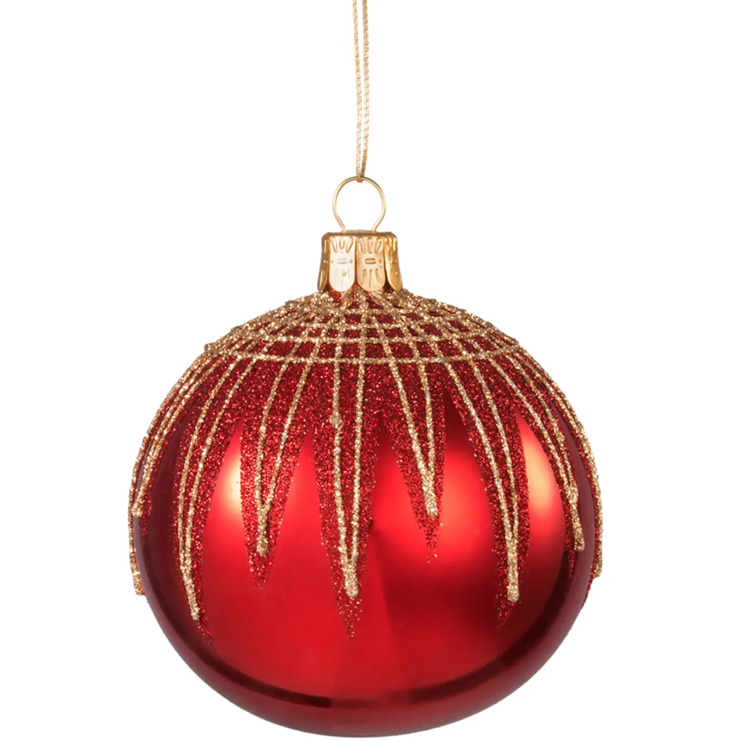 Weihnachtskugeln|Weihnachtskugeln Aus Glas-Glaskugel rot mit Glitterdach, 8 cm