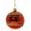 Weihnachtskugeln-Glaskugel rot mit goldenem Dekor, 6cm