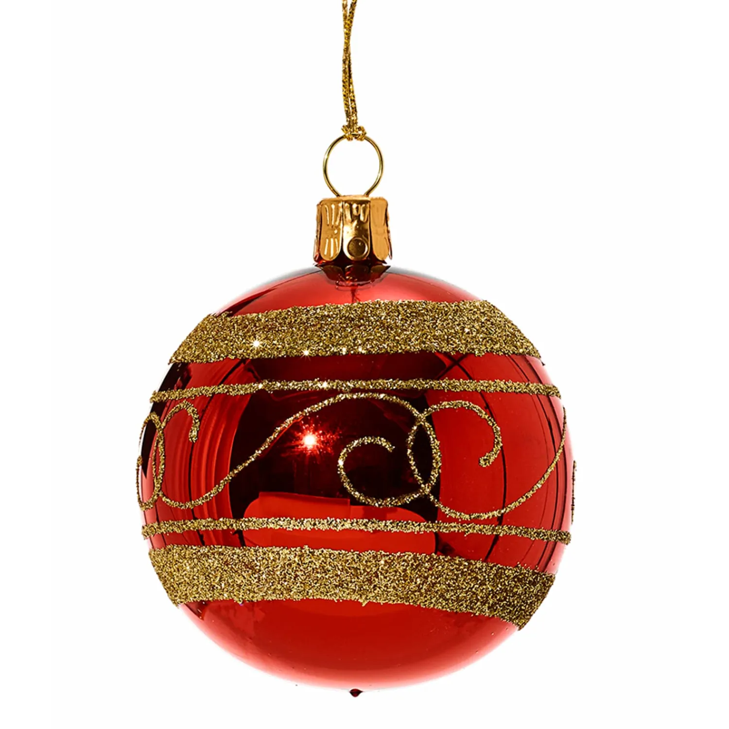 Weihnachtskugeln-Glaskugel rot mit goldenem Dekor, 6cm