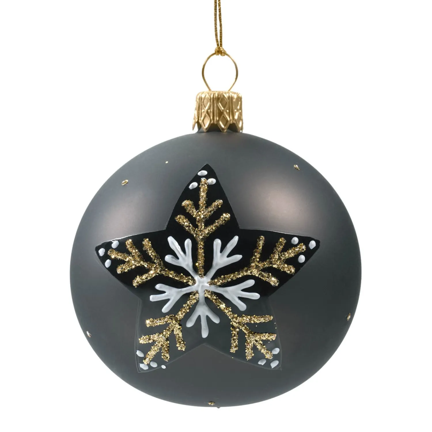 Weihnachtskugeln Aus Glas-Glaskugel schwarz matt mit Stern, 7 cm