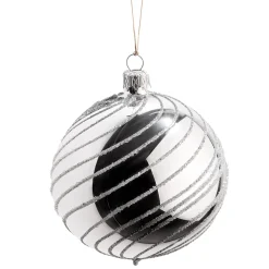 Weihnachtskugeln-Glaskugel silber mit silber Spiraldekor, 8 cm