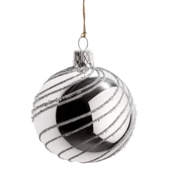 Weihnachtskugeln-Glaskugel silber mit silber Spiraldekor, 6 cm