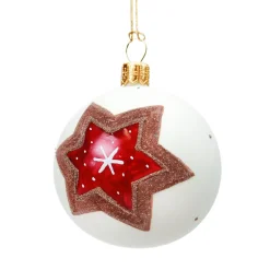 Weihnachtskugeln|Weihnachtskugeln Aus Glas-Glaskugel weiß matt mit Lebkuchenstern, 6 cm