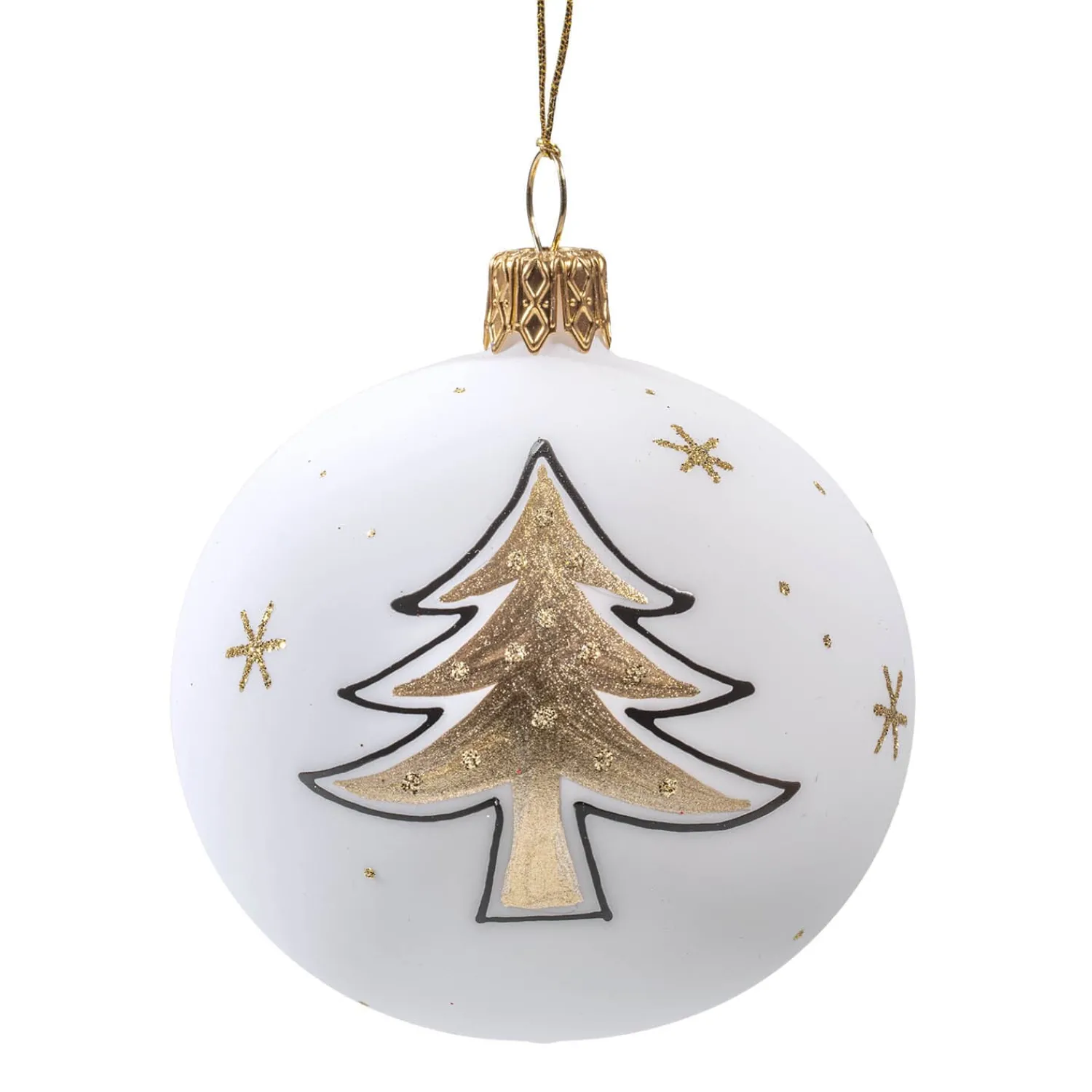 Weihnachtskugeln Aus Glas-Glaskugel weiß matt mit Weihnachtsbaum, 7 cm