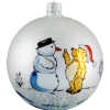 Weihnachtskugeln|Weihnachtskugeln Aus Glas-Glaskugel weiß matt Schneemann und Bärchen, 8 cm