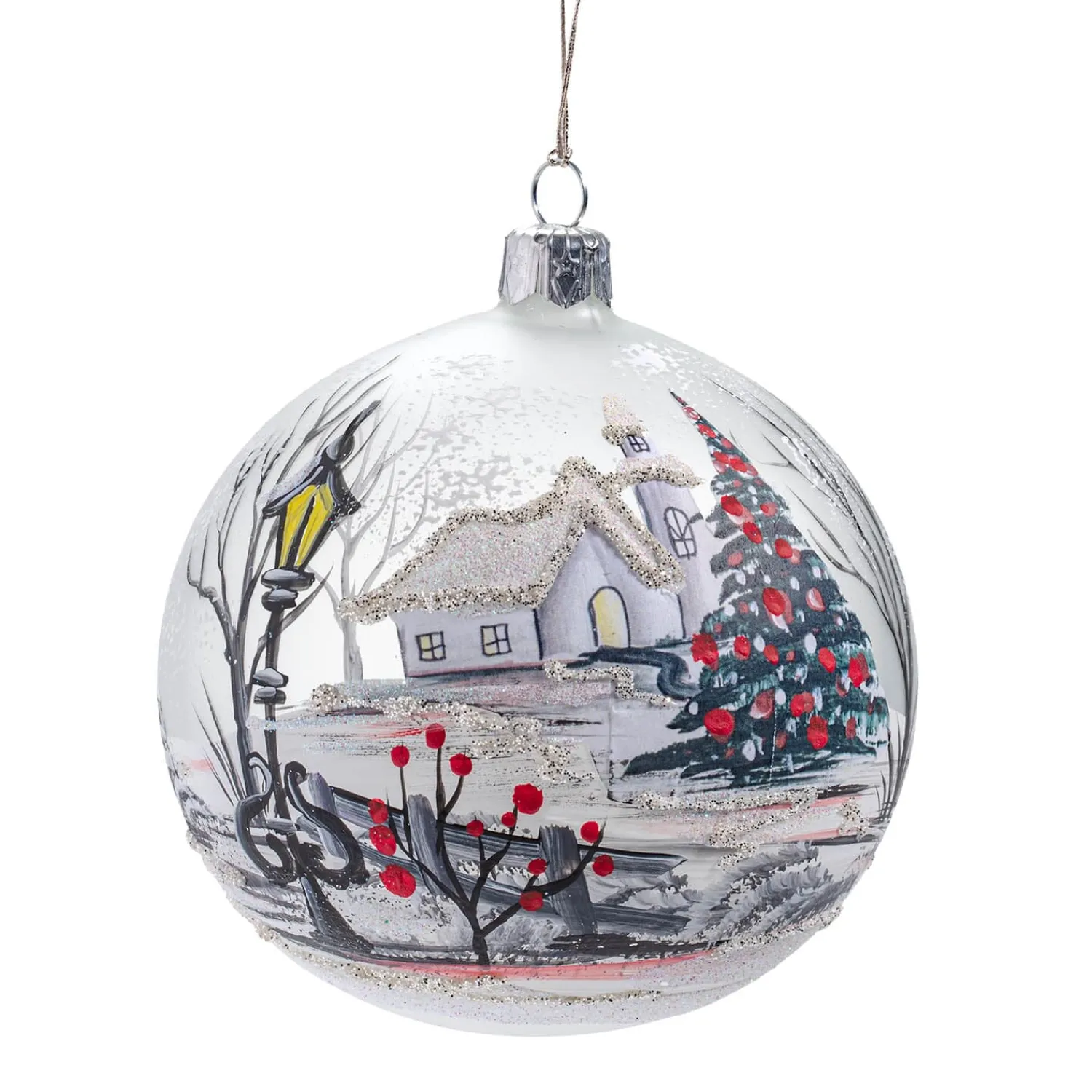 Weihnachtskugeln Aus Glas-Glaskugel weiß matt "Weihnachtstag", 10 cm