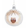Weihnachtskugeln-Glaskugel weiß mit Kranz und Eule, 7cm