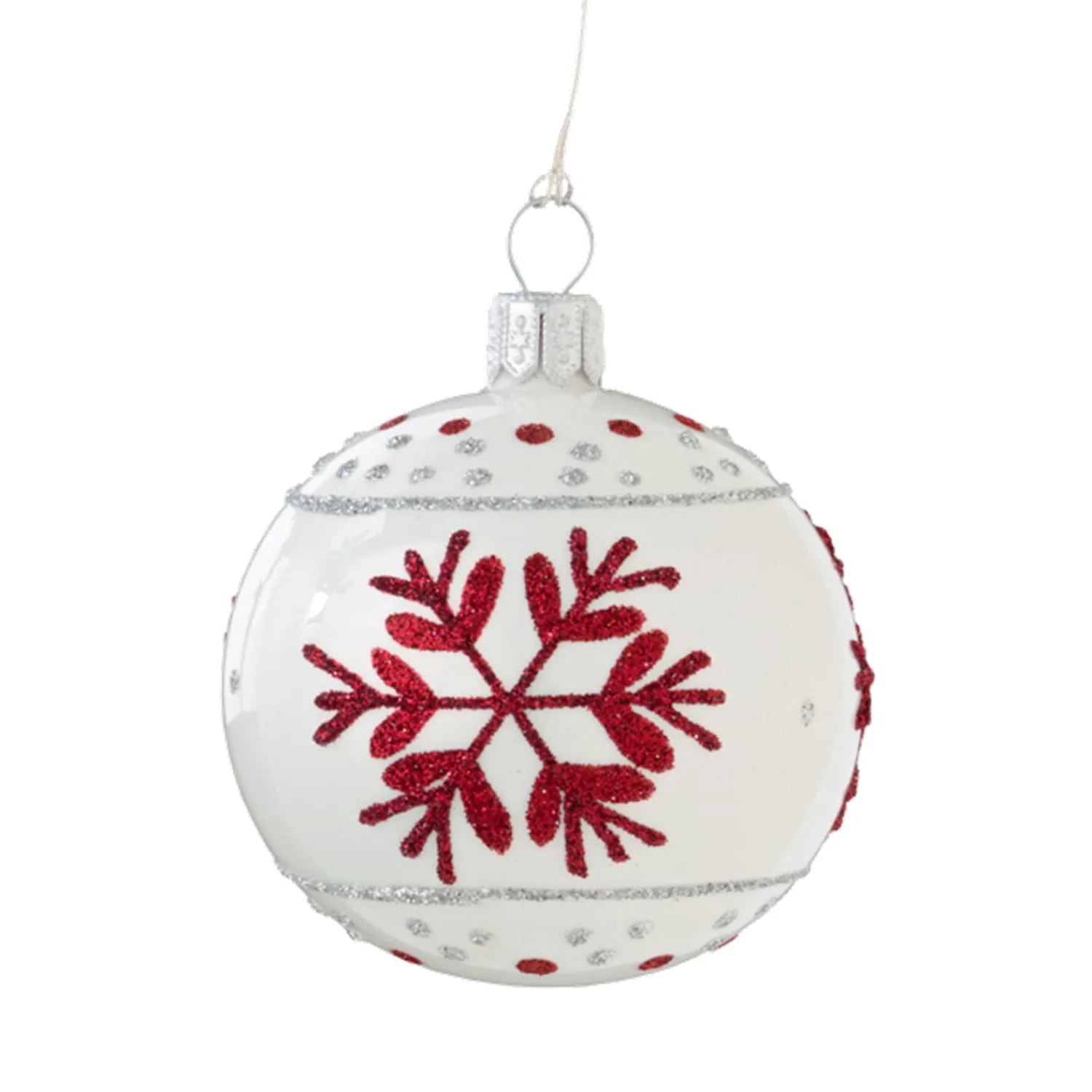 Weihnachtskugeln|Weihnachtskugeln Aus Glas-Glaskugel weiß mit roten Flocken, 6 cm