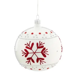 Weihnachtskugeln|Weihnachtskugeln Aus Glas-Glaskugel weiß mit roten Flocken, 10 cm