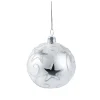 Weihnachtskugeln-Glaskugel weiß mit silbernen Sternen, 6 cm