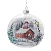 Weihnachtskugeln Aus Glas-Glaskugel weiß mit winterlicher Kirche, 10 cm