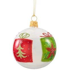 Weihnachtskugeln|Weihnachtskugeln Aus Glas-Glaskugel weiß opal mit Geschenkmotiv, 7 cm