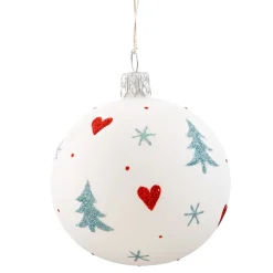 Weihnachtskugeln|Weihnachtskugeln Aus Glas-Glaskugel weiß "Winterzeit", 7 cm