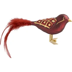 Poesie in Glas Weihnachtskugeln Aus Glas-Glasvogel, bordeauxrot-gold