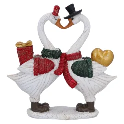 Standfiguren-Gänsepaar mit Geschenk und Herz