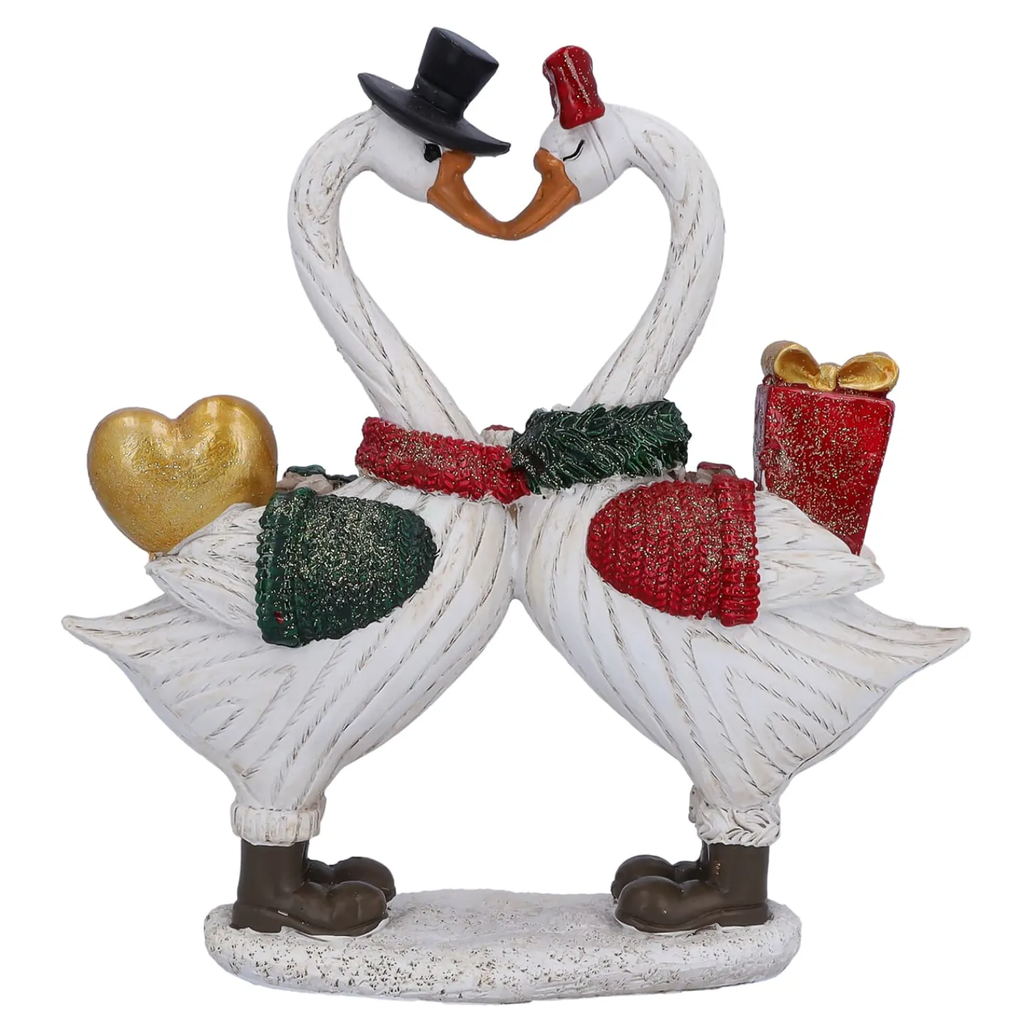 Standfiguren-Gänsepaar mit Geschenk und Herz