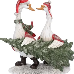 Nostalgische Weihnachtsdeko|Standfiguren-Gänsepaar mit Tanne