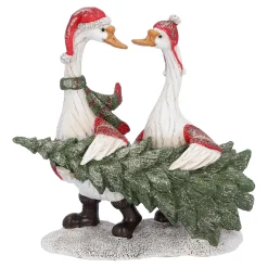 Nostalgische Weihnachtsdeko|Standfiguren-Gänsepaar mit Tanne