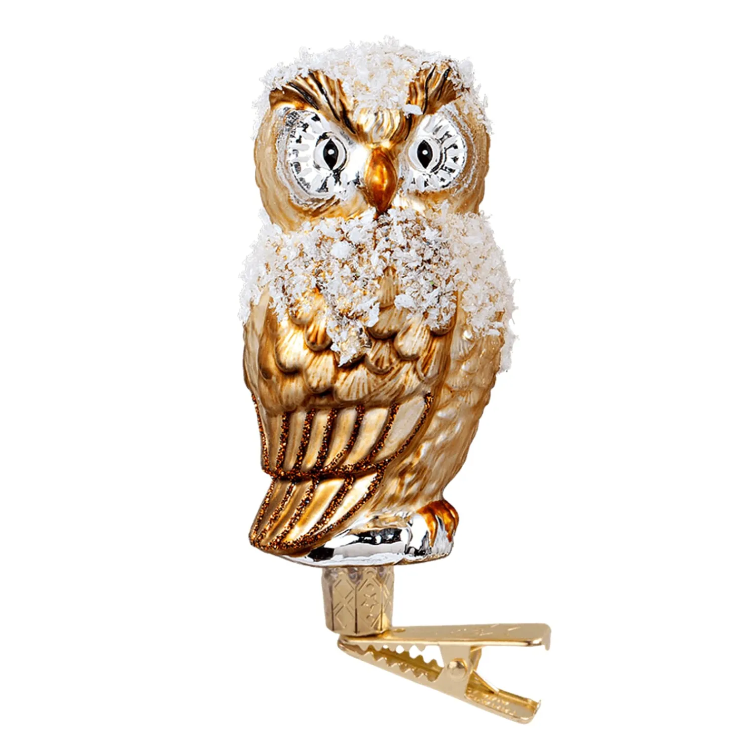 Poesie in Glas Weihnachtskugeln Aus Glas-Goldene Eule mit Clip