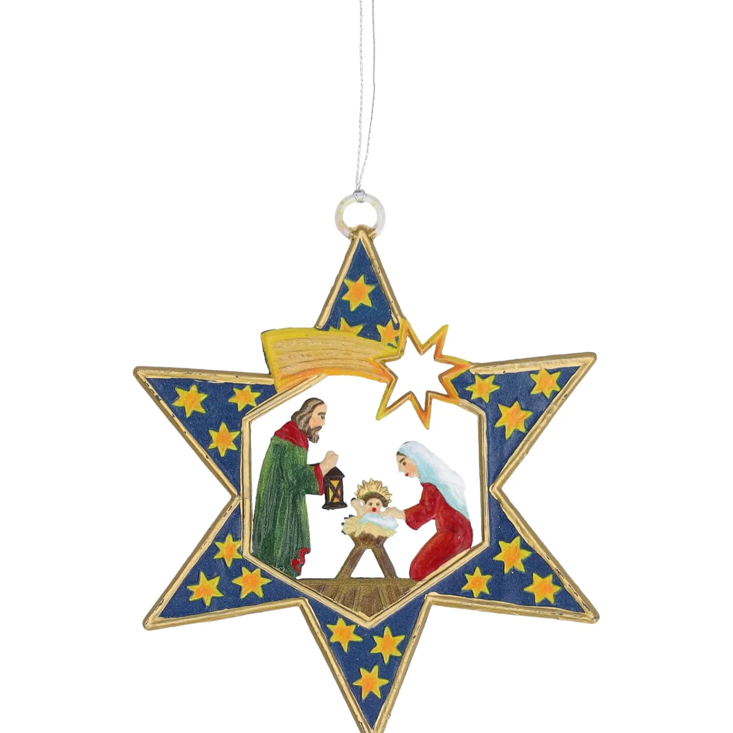 Käthes Original Baumschmuck Aus Zinn-Heilige Familie im Stern, Zinn-Baumbehang