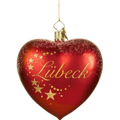 Poesie in Glas Weihnachtskugeln Aus Glas-Herz "Grüße vom Weihnachtsmarkt Lübeck"