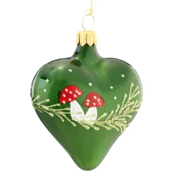 Weihnachtskugeln Aus Glas|Weihnachtskugeln-Herz grün mit Fliegenpilzen
