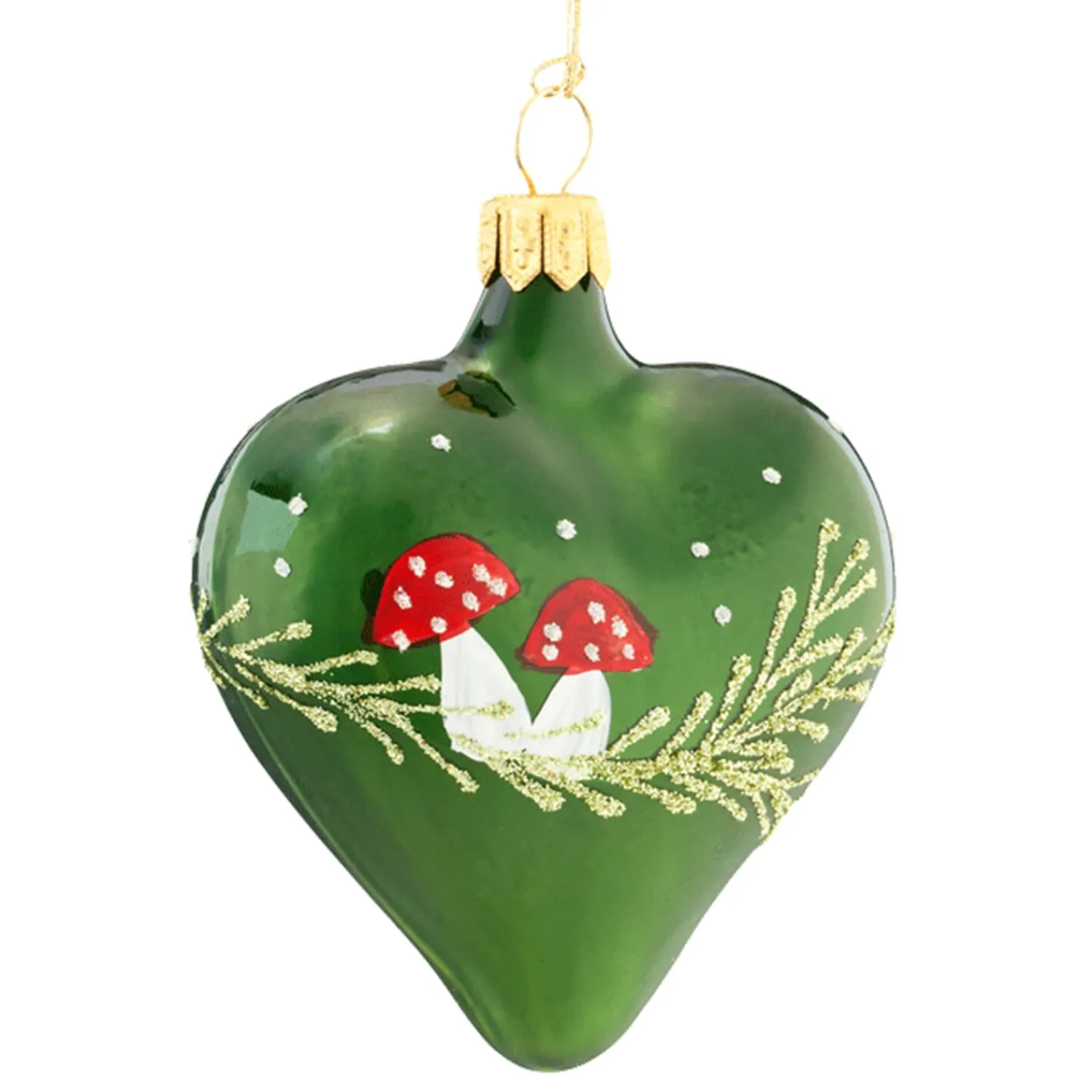 Weihnachtskugeln Aus Glas|Weihnachtskugeln-Herz grün mit Fliegenpilzen