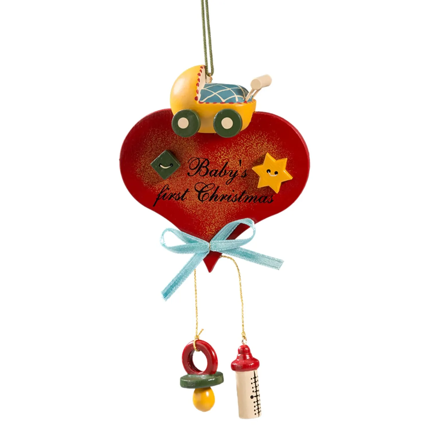 Käthes Original Christbaumschmuck Holz-Herz mit Kinderwagen (Baby's first Christmas)