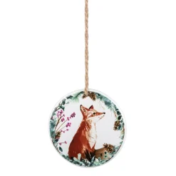 Weihnachtskugeln-Hängeornament aus Steingut mit Fuchs, 10 cm