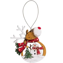 Christbaumschmuck Holz-Hängeornament "Rentier mit Winterszene"