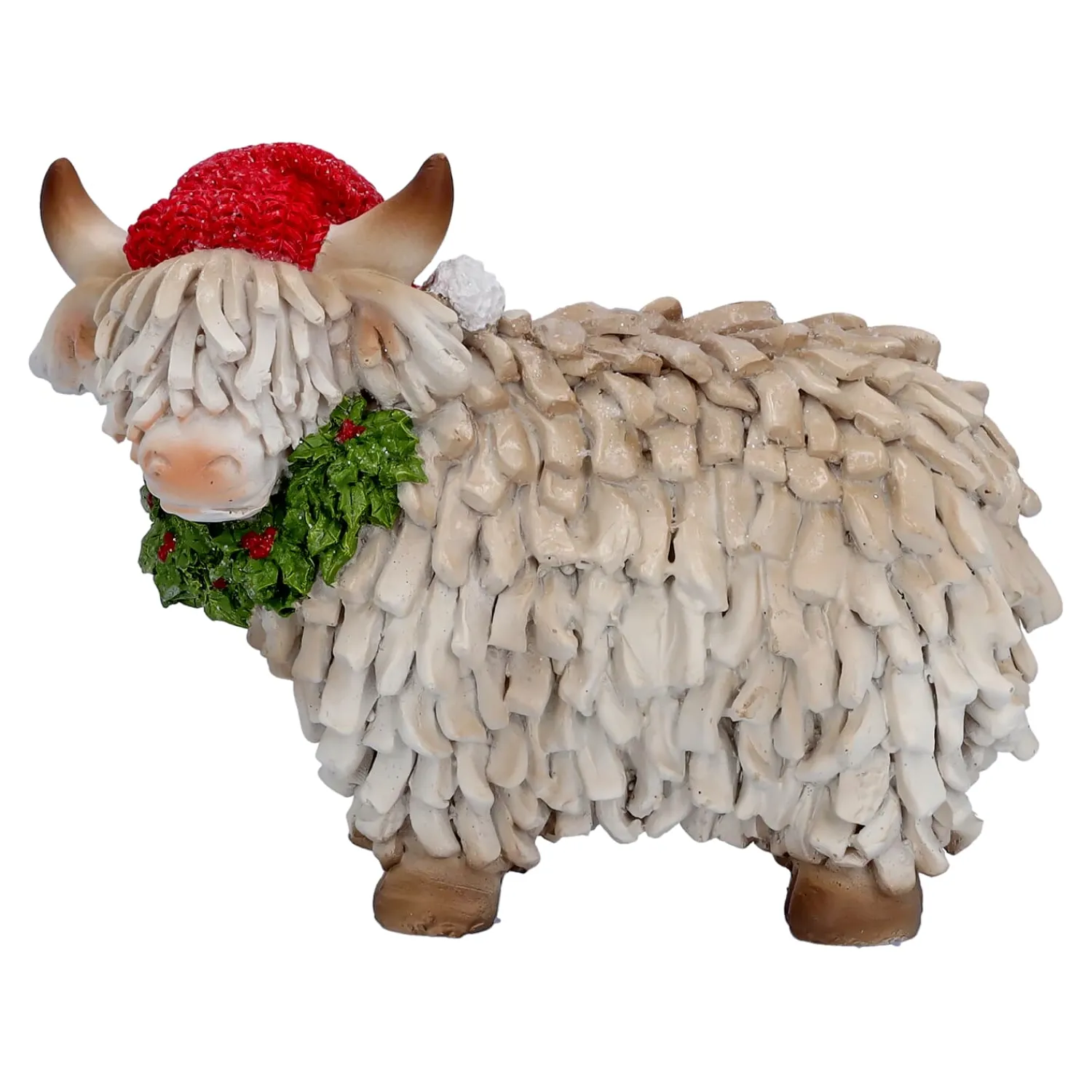 Standfiguren-Hochlandrind mit roter Mütze, Standfigur