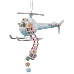 Käthes Original Christbaumschmuck Holz-Hubschrauber mit Weihnachtsmann