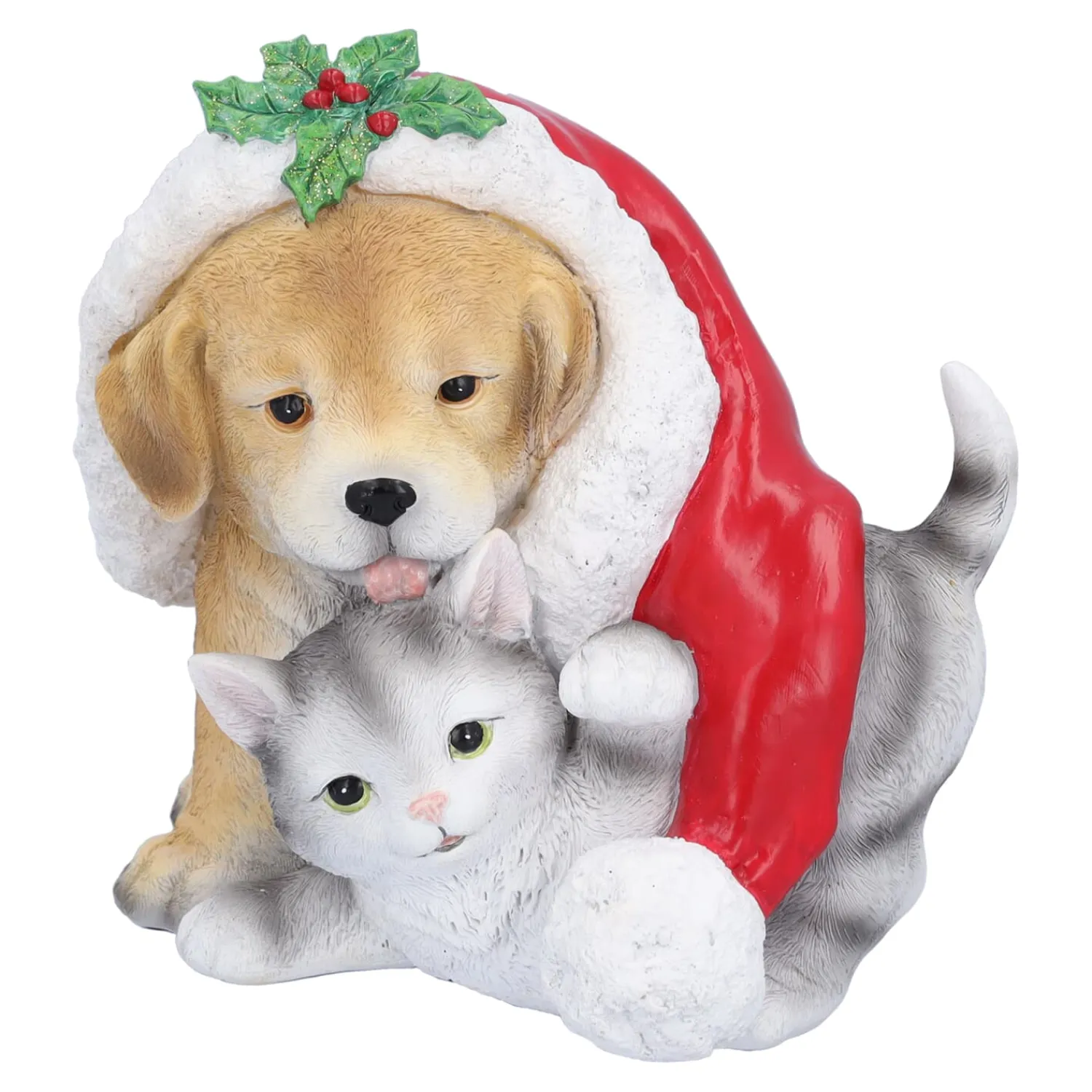 Standfiguren-Hund und Katze unter Mütze