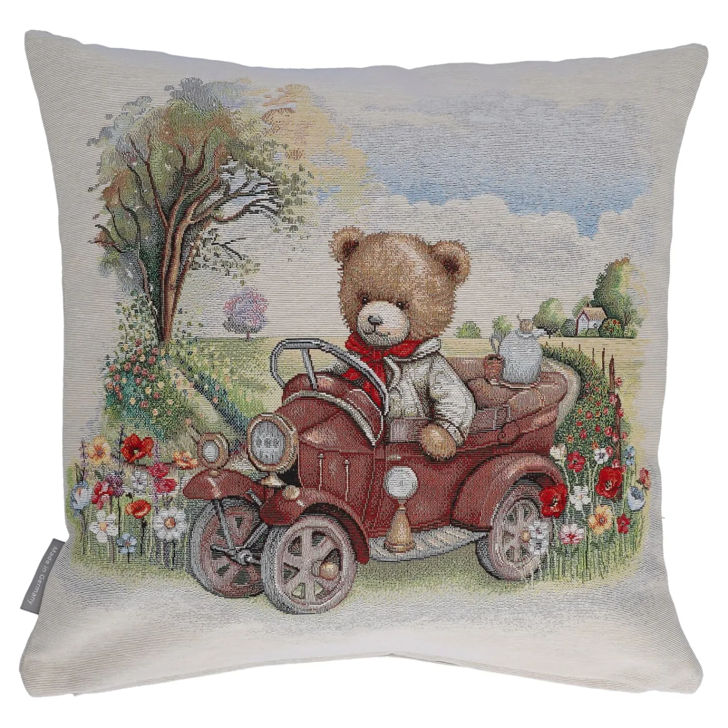 Sandner Wohndeko-Kissenhülle "Teddy Finn auf Frühlingsreise"