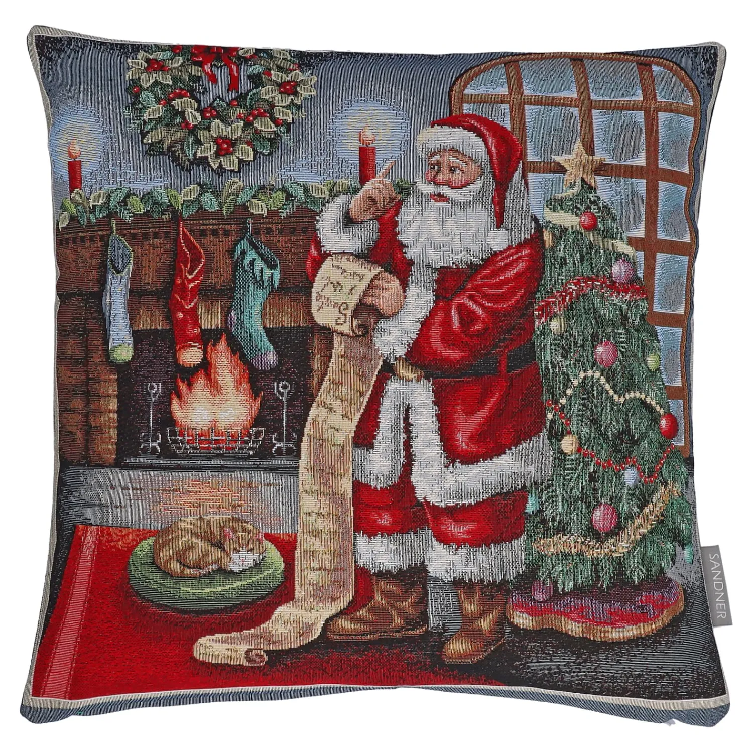 Sandner Wohndeko-Kissenhülle "Weihnachtsmann mit Wunschzettel"