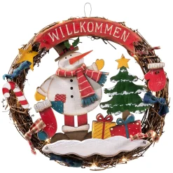 Weihnachtsdeko Holz|Hängedeko-Kranz "Schneemanns Bescherung"