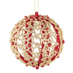 Baumschmuck Aus Kunststoff-Kugel mit filigranen Sternen, rot, 8cm