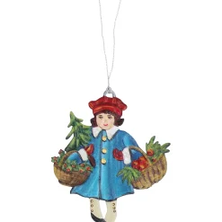 Käthes Original Baumschmuck Aus Zinn-Mädchen mit Körben, Zinn-Baumbehang