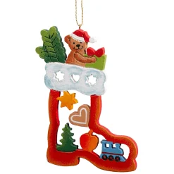 Käthes Original Christbaumschmuck Holz-Nikolausstiefel mit Teddy, Holz-Baumbehang