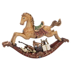 Standfiguren-Nostalgisches Schaukelpferd mit Instrumenten, hellbraun