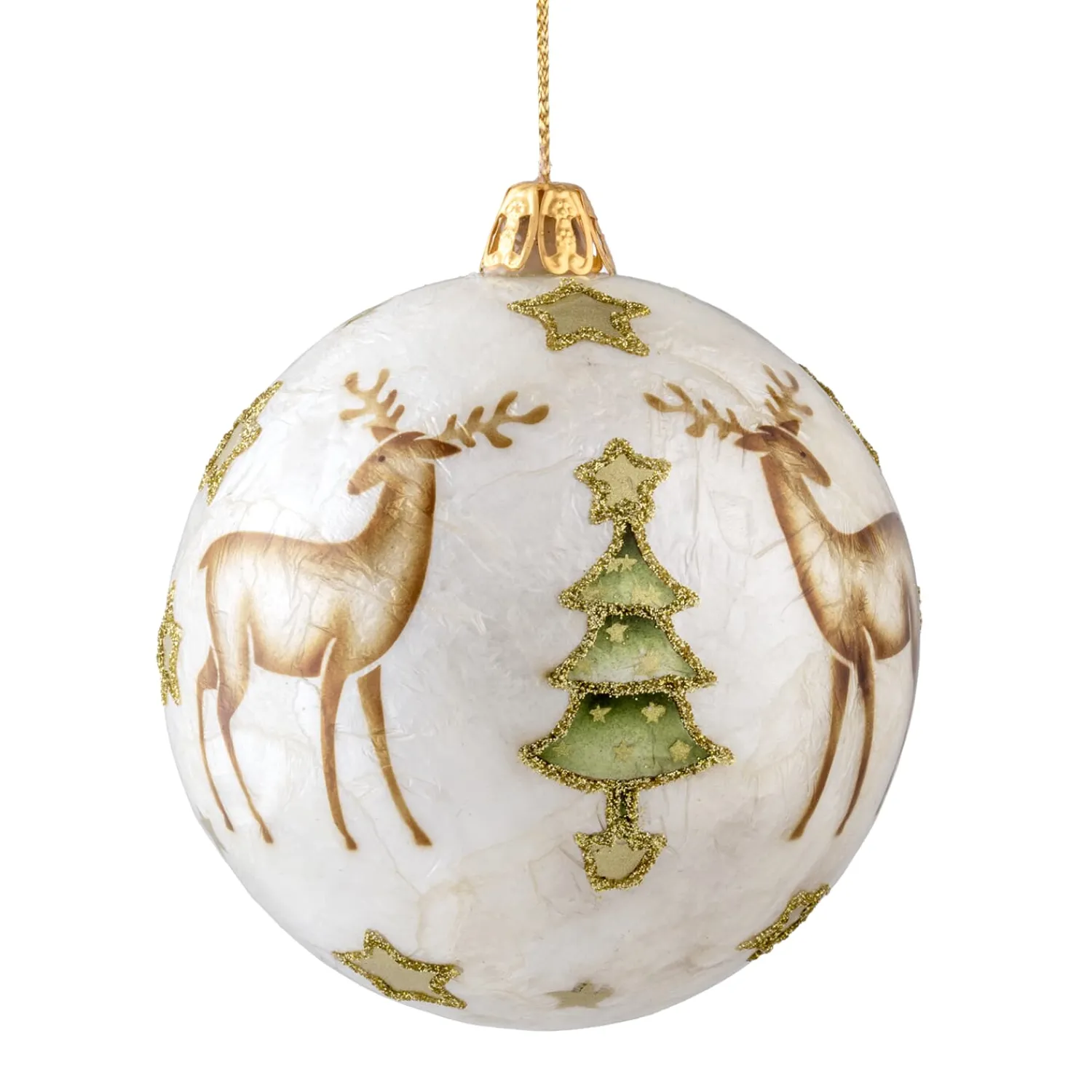 Weihnachtskugeln|Baumschmuck Aus Perlmutt-Perlmuttkugel mit Rentiere, 9 cm